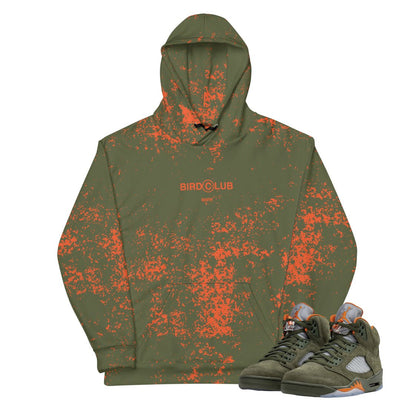 Retro 5 Olive/ Solar Orange Grunge Hoodie - Sneaker Tees to match Air Jordan Sneakers