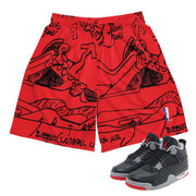 Retro 4 Bred Reimagined Sketch Mesh Shorts - Sneaker Tees to match Air Jordan Sneakers