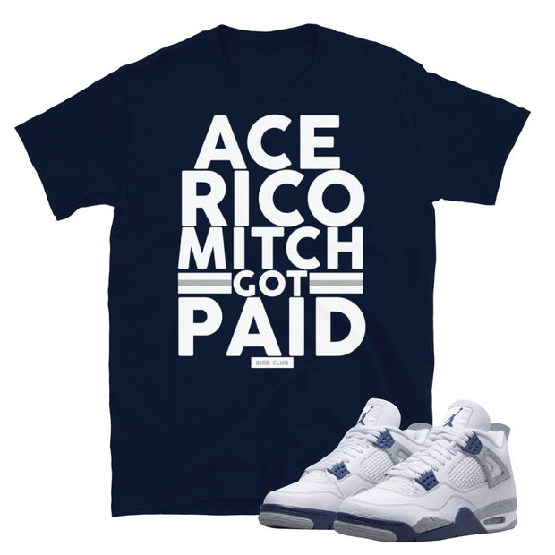 Retro 4 Midnight Navy Cement Paid In Full Shirt - Sneaker Tees to match Air Jordan Sneakers