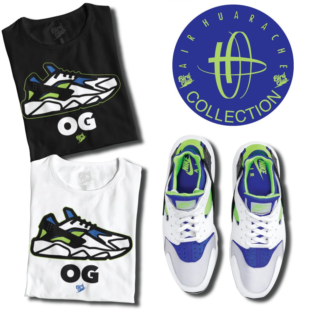 Nike Huarache OG Scream Green and What to wear with them - Sneaker Tees to match Air Jordan Sneakers