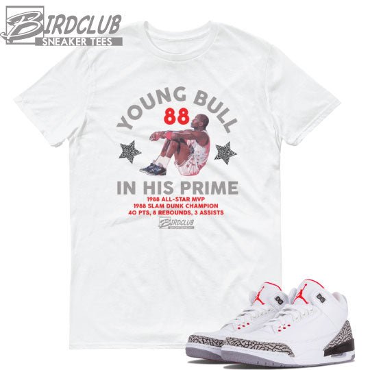 BIRD CLUB SNEAKER TEES | Air Jordan Retro 3 White cement release and sneaker tee info - Sneaker Tees to match Air Jordan Sneakers