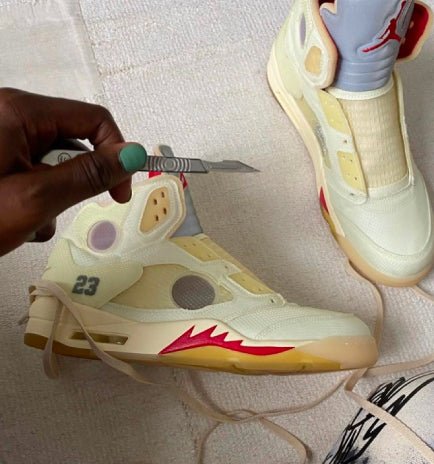 Sneak Peek at the Air Jordan 5 Off White Sail Color - Sneaker Tees to match Air Jordan Sneakers