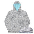 Retro 11 Low Cement Grey Paisley Hoodie - Sneaker Tees to match Air Jordan Sneakers