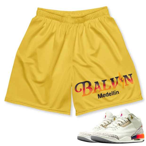 Retro 3 J. Balvin Medellin Sunsets Mesh Shorts - Sneaker Tees to match Air Jordan Sneakers