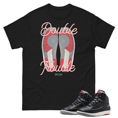 RETRO 2 BLACK CEMENT DOUBLE TROUBLE SHIRT - Sneaker Tees to match Air Jordan Sneakers