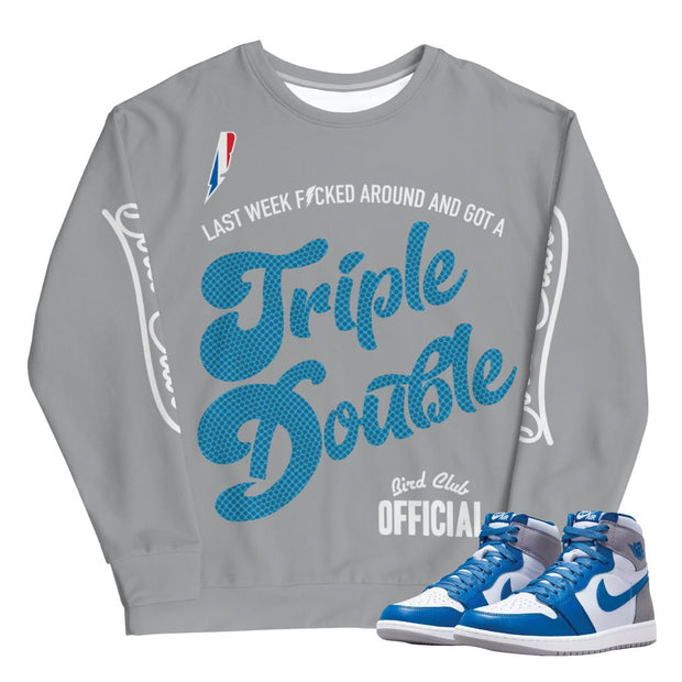 Retro 1 True Blue Triple Double Sweatshirt - Sneaker Tees to match Air Jordan Sneakers