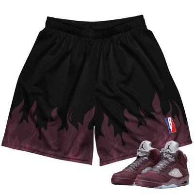 RETRO 5 BURGUNDY FLAME MESH SHORTS - Sneaker Tees to match Air Jordan Sneakers