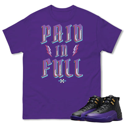 RETRO 12 FIELD PURPLE "PAID IN FULL" SHIRT - Sneaker Tees to match Air Jordan Sneakers