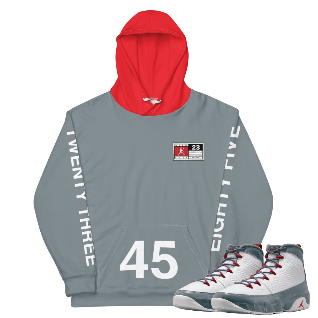 Retro 9 Fire Red Hoodie - Sneaker Tees to match Air Jordan Sneakers