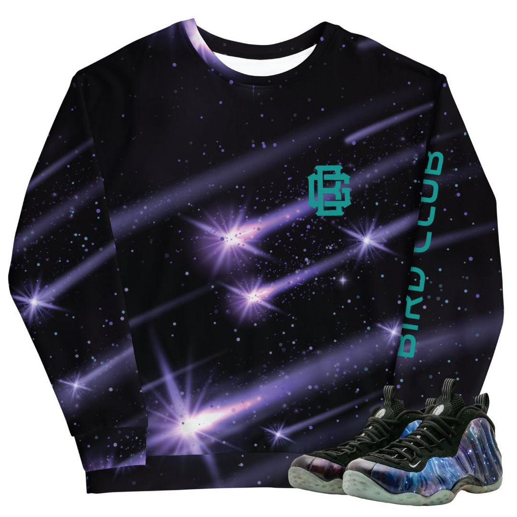 Foamposite One Galaxy Shooting Stars Sweatshirt - Sneaker Tees to match Air Jordan Sneakers