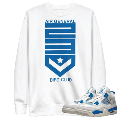 Retro 4 Military Blue "Air General" Sweater - Sneaker Tees to match Air Jordan Sneakers