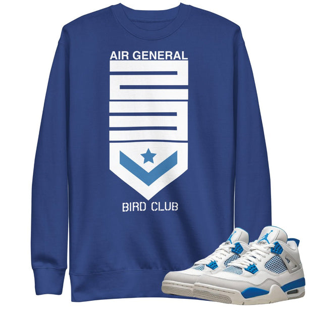 Retro 4 Military Blue "Air General" Sweater - Sneaker Tees to match Air Jordan Sneakers
