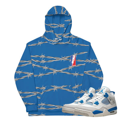 Retro 4 Military Blue Barbed Wire Hoodie - Sneaker Tees to match Air Jordan Sneakers