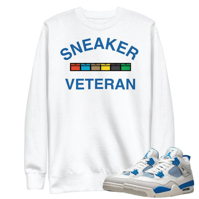 Retro 4 Military Blue "Sneaker Veteran" Sweater - Sneaker Tees to match Air Jordan Sneakers
