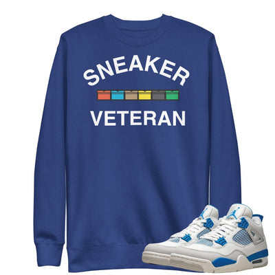 Retro 4 Military Blue "Sneaker Veteran" Sweater - Sneaker Tees to match Air Jordan Sneakers