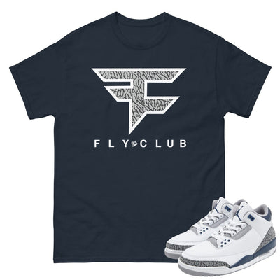 Retro 3 Midnight Navy Cement Fly Club Shirt - Sneaker Tees to match Air Jordan Sneakers