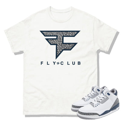Retro 3 Midnight Navy Cement Fly Club Shirt - Sneaker Tees to match Air Jordan Sneakers