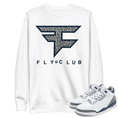 Retro 3 Midnight Navy Fly Club Sweatshirt - Sneaker Tees to match Air Jordan Sneakers
