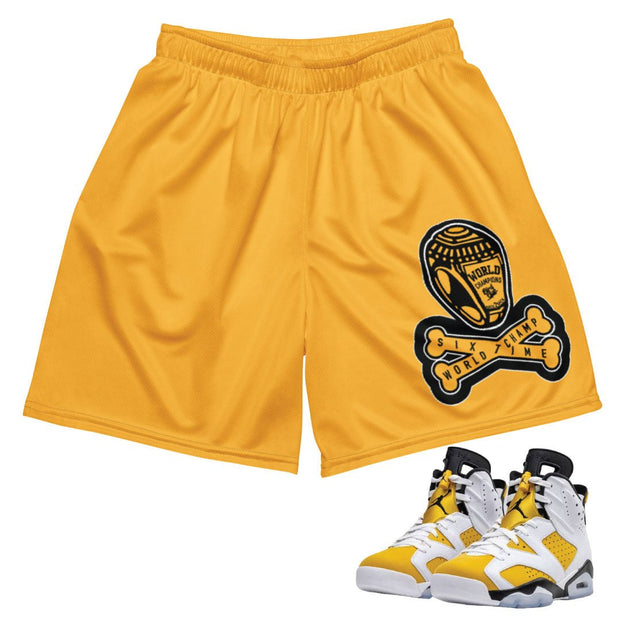 Retro 6 Yellow Ochre Crossbones Shorts - Sneaker Tees to match Air Jordan Sneakers