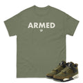 RETRO 4 CRAFT "MEDIUM OLIVE" ARMED SHIRT - Sneaker Tees to match Air Jordan Sneakers