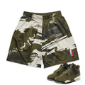 RETRO 4 CRAFT "MEDIUM OLIVE" CAMO MESH SHORTS - Sneaker Tees to match Air Jordan Sneakers