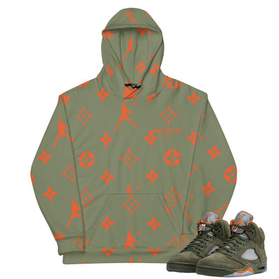 Retro 5 Olive/Solar Orange Lux Hoodie - Sneaker Tees to match Air Jordan Sneakers