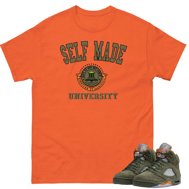 Retro 5 Olive/Solar Orange "Self Made U" Shirt - Sneaker Tees to match Air Jordan Sneakers
