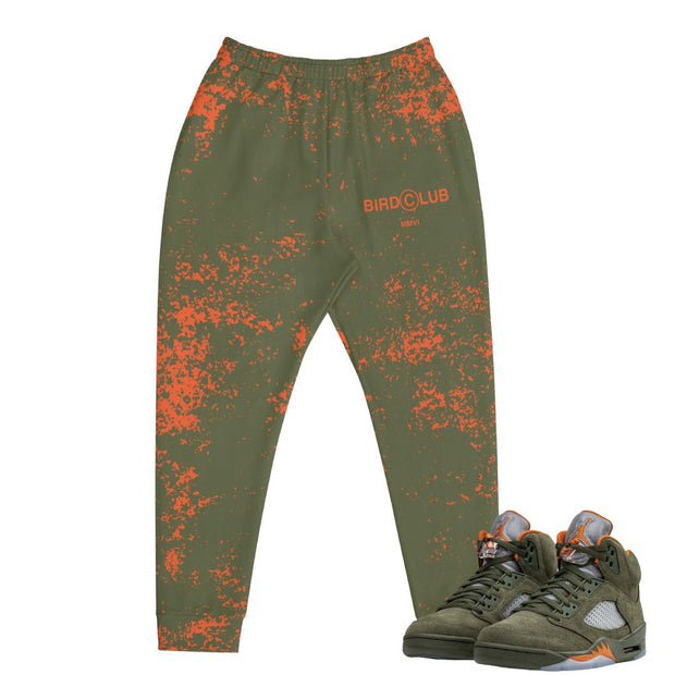 Retro 5 Olive/ Solar Orange Grunge Joggers - Sneaker Tees to match Air Jordan Sneakers