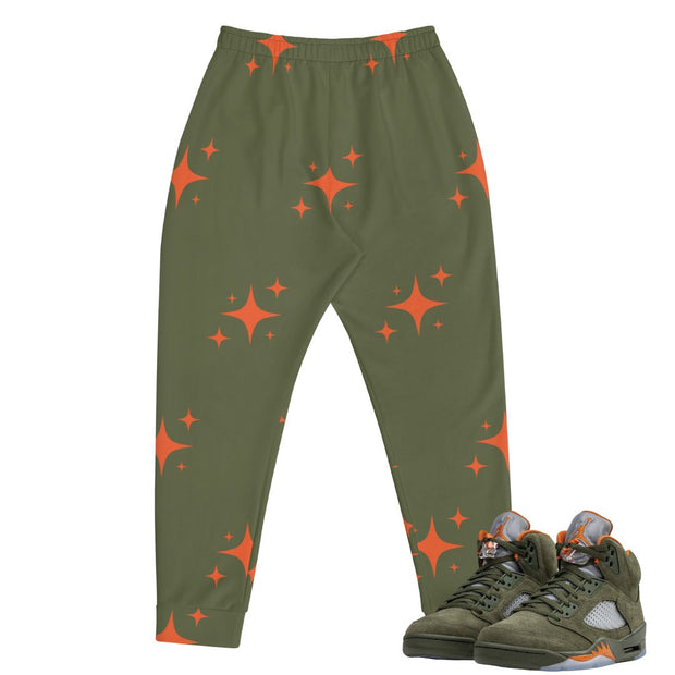 Retro 5 Olive/ Solar Orange Stars Joggers - Sneaker Tees to match Air Jordan Sneakers