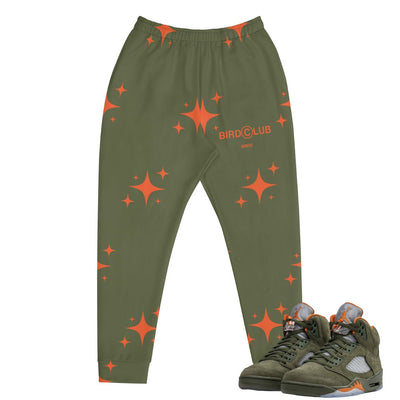 Retro 5 Olive/ Solar Orange Stars Joggers - Sneaker Tees to match Air Jordan Sneakers