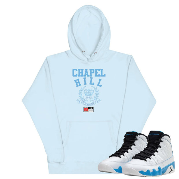 Retro 9 Powder Blue Chapel Hill Hoodie - Sneaker Tees to match Air Jordan Sneakers