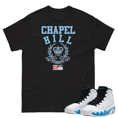 Retro 9 Powder Blue Chapel Hill Shirt - Sneaker Tees to match Air Jordan Sneakers