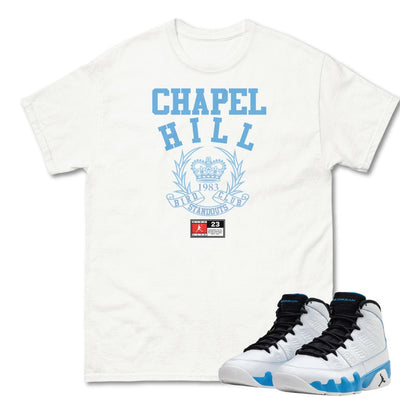 Retro 9 Powder Blue Chapel Hill Shirt - Sneaker Tees to match Air Jordan Sneakers