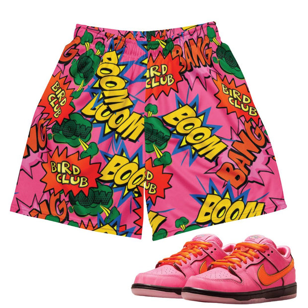 Power Puff Comic Boom Blossom Mesh Shorts - Sneaker Tees to match Air Jordan Sneakers