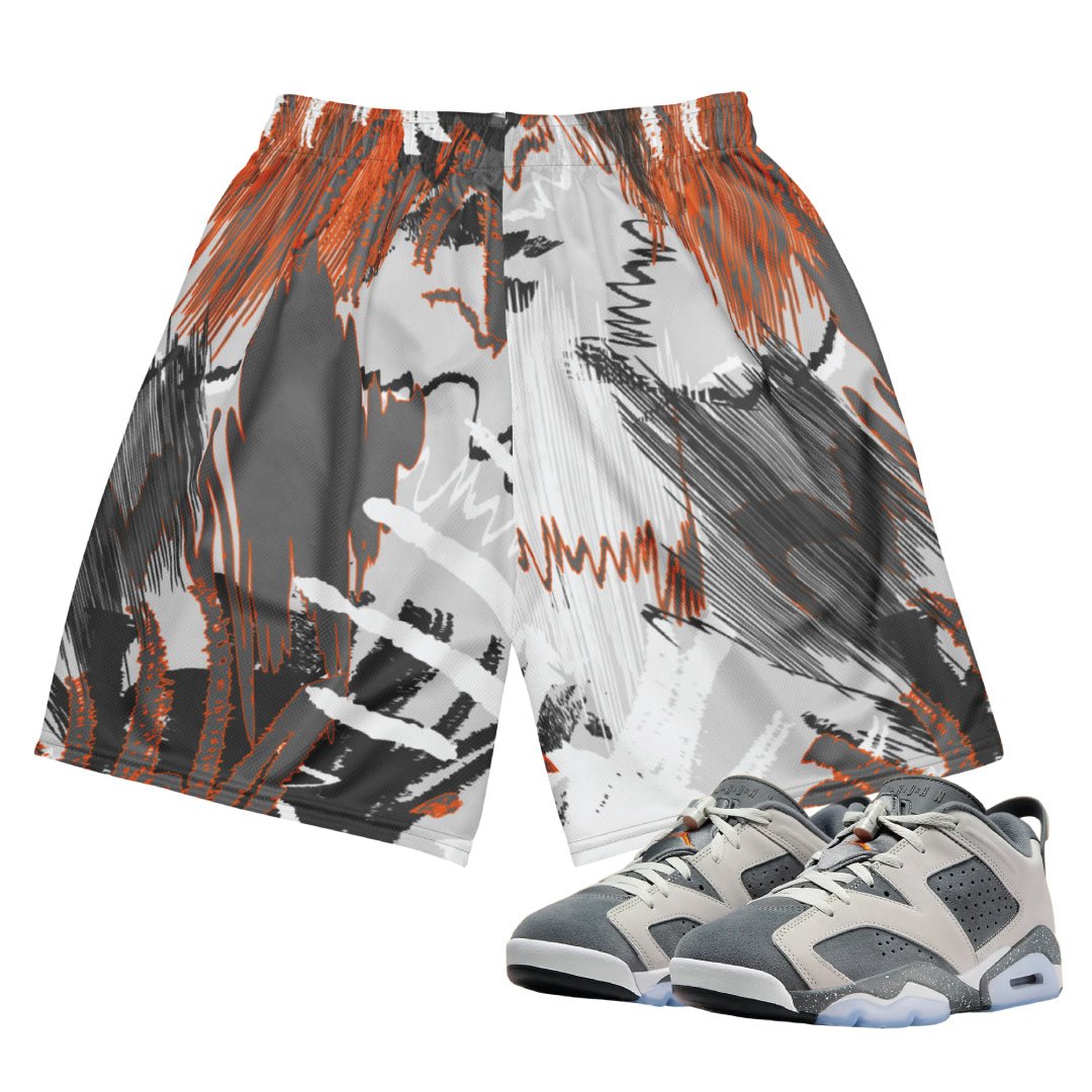 RETRO 6 LOW PSG "CEMENT GREY" Camo MESH SHORTS - Sneaker Tees to match Air Jordan Sneakers