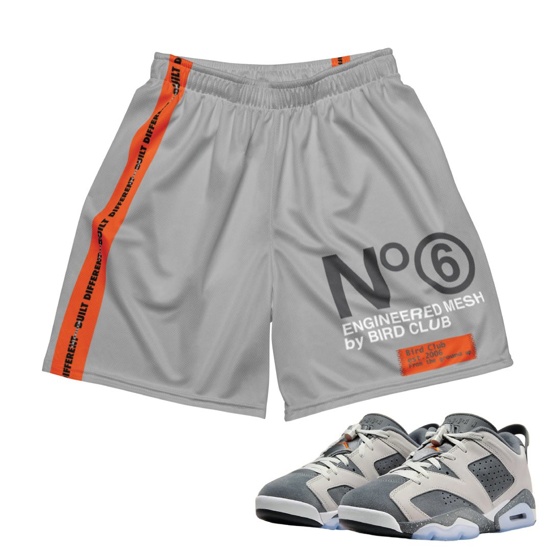 RETRO 6 LOW PSG "CEMENT GREY" No 6 MESH SHORTS - Sneaker Tees to match Air Jordan Sneakers