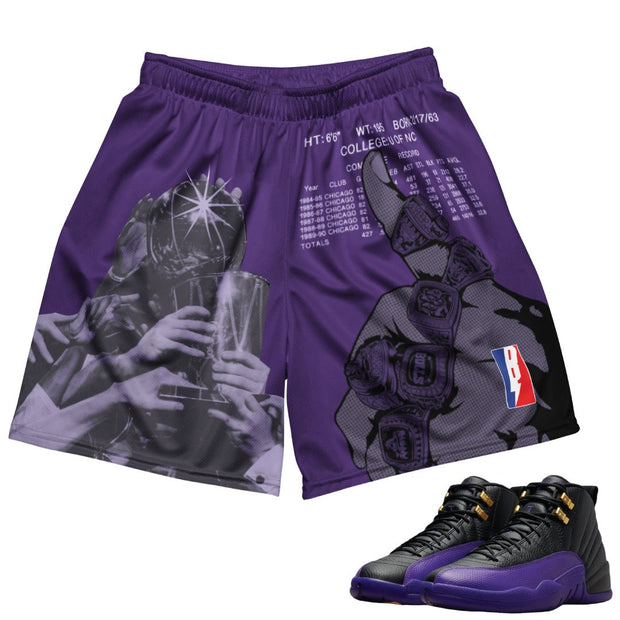 Retro 12 Field Purple Champions Mesh Shorts - Sneaker Tees to match Air Jordan Sneakers