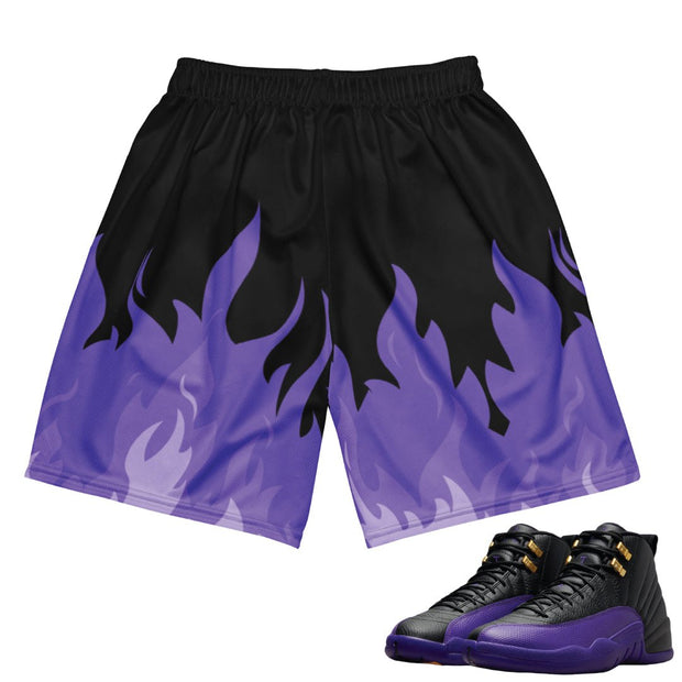 Retro 12 Field Purple Flesh Mesh Shorts - Sneaker Tees to match Air Jordan Sneakers