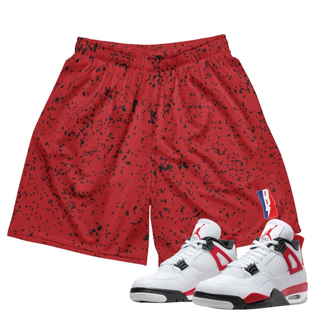 Retro 4 "Red Cement" Splatter Shorts - Sneaker Tees to match Air Jordan Sneakers