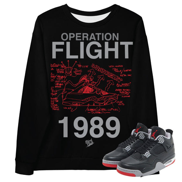 Retro 4 Bred Reimagined "Operation Flight" Sweater - Sneaker Tees to match Air Jordan Sneakers
