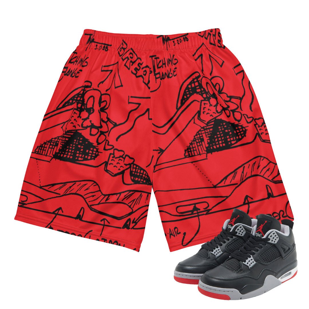 Retro 4 Bred Reimagined Sketch Mesh Shorts - Sneaker Tees to match Air Jordan Sneakers