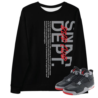 Retro 4 Bred Reimagined "SNKR DEPT" Sweater - Sneaker Tees to match Air Jordan Sneakers