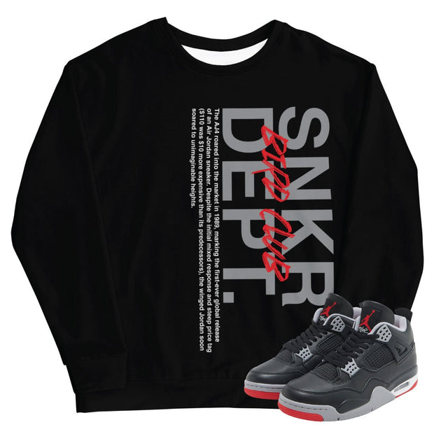 Retro 4 Bred Reimagined "SNKR DEPT" Sweater - Sneaker Tees to match Air Jordan Sneakers