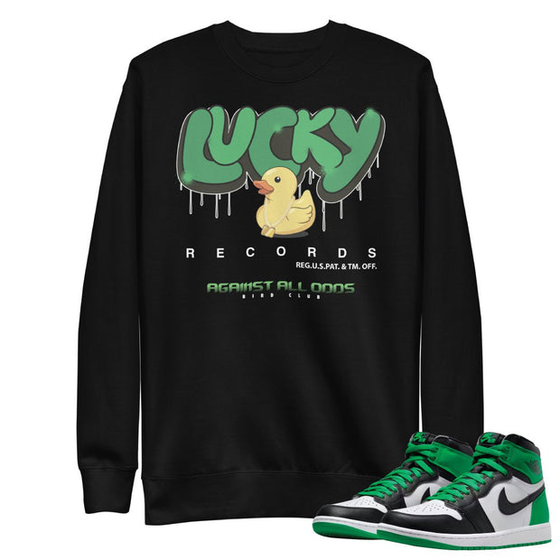 Retro 1 Lucky Green Lucky Duck Records Sweatshirt - Sneaker Tees to match Air Jordan Sneakers