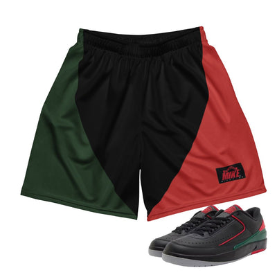Retro 2 Low Christmas Gucci-Colored Mesh Shorts - Sneaker Tees to match Air Jordan Sneakers