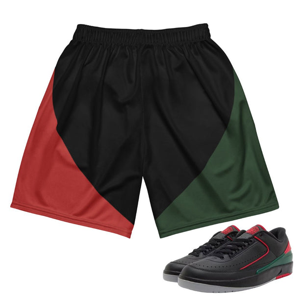 Retro 2 Low Christmas Gucci-Colored Mesh Shorts - Sneaker Tees to match Air Jordan Sneakers