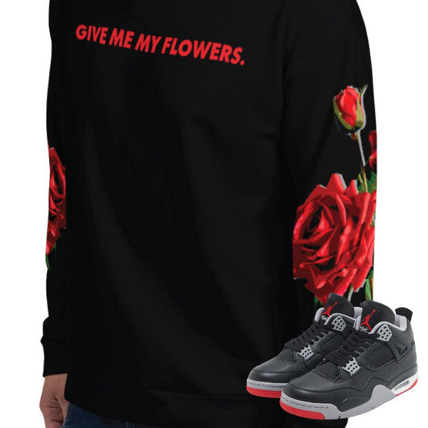 Retro 4 Bred Reimagined Flowers Sweater - Sneaker Tees to match Air Jordan Sneakers