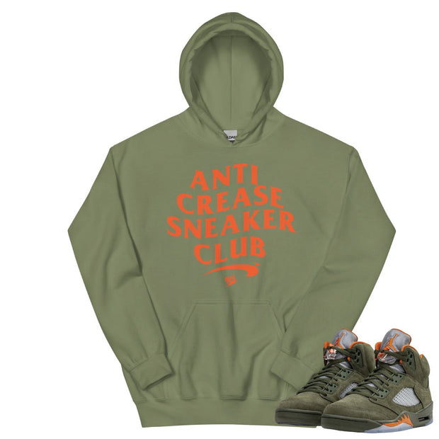 Retro 5 Olive/ Solar Orange "Anti Crease" Hoodie - Sneaker Tees to match Air Jordan Sneakers