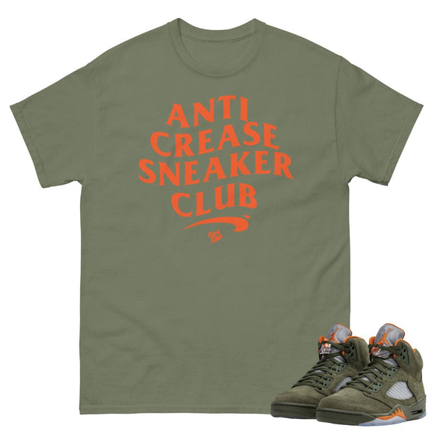 Retro 5 Olive/Solar Orange "Anti Crease" Shirt - Sneaker Tees to match Air Jordan Sneakers