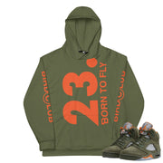 Retro 5 Olive/ Solar Orange "Born to Fly" Hoodie - Sneaker Tees to match Air Jordan Sneakers